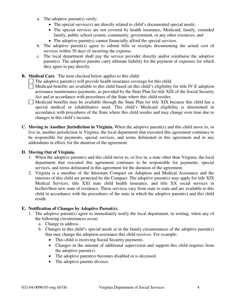 Form 032-04-0090-03-ENG Virginia Adoption Assistance Agreement - Virginia, Page 4