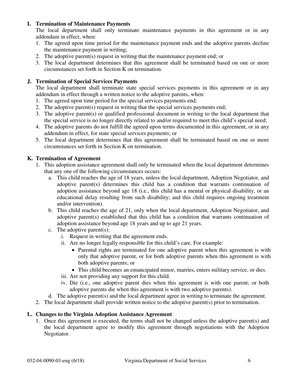 Form 032-04-0090-03-ENG Virginia Adoption Assistance Agreement - Virginia, Page 6