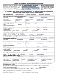 Document preview: Form 032-02-0500-02-ENG Virginia Birth Father Registry Registration Form - Virginia