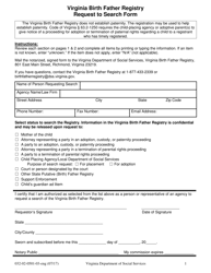 Document preview: Form 032-02-0501-03-ENG Request to Search Form - Virginia Birth Father Registry - Virginia