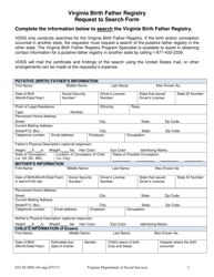 Form 032-02-0501-03-ENG Request to Search Form - Virginia Birth Father Registry - Virginia, Page 2