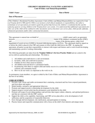 Document preview: Form 032-04-0030-01-ENG Children's Residential Facilities Agreement: Code of Ethics and Mutual Responsibilities - Virginia
