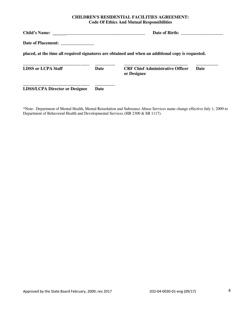 Form 032-04-0030-01-ENG Childrens Residential Facilities Agreement: Code of Ethics and Mutual Responsibilities - Virginia, Page 4