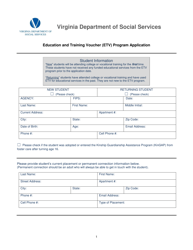 Document preview: Form 032-01-0304-02-ENG Education and Training Voucher (Etv) Program Application - Virginia