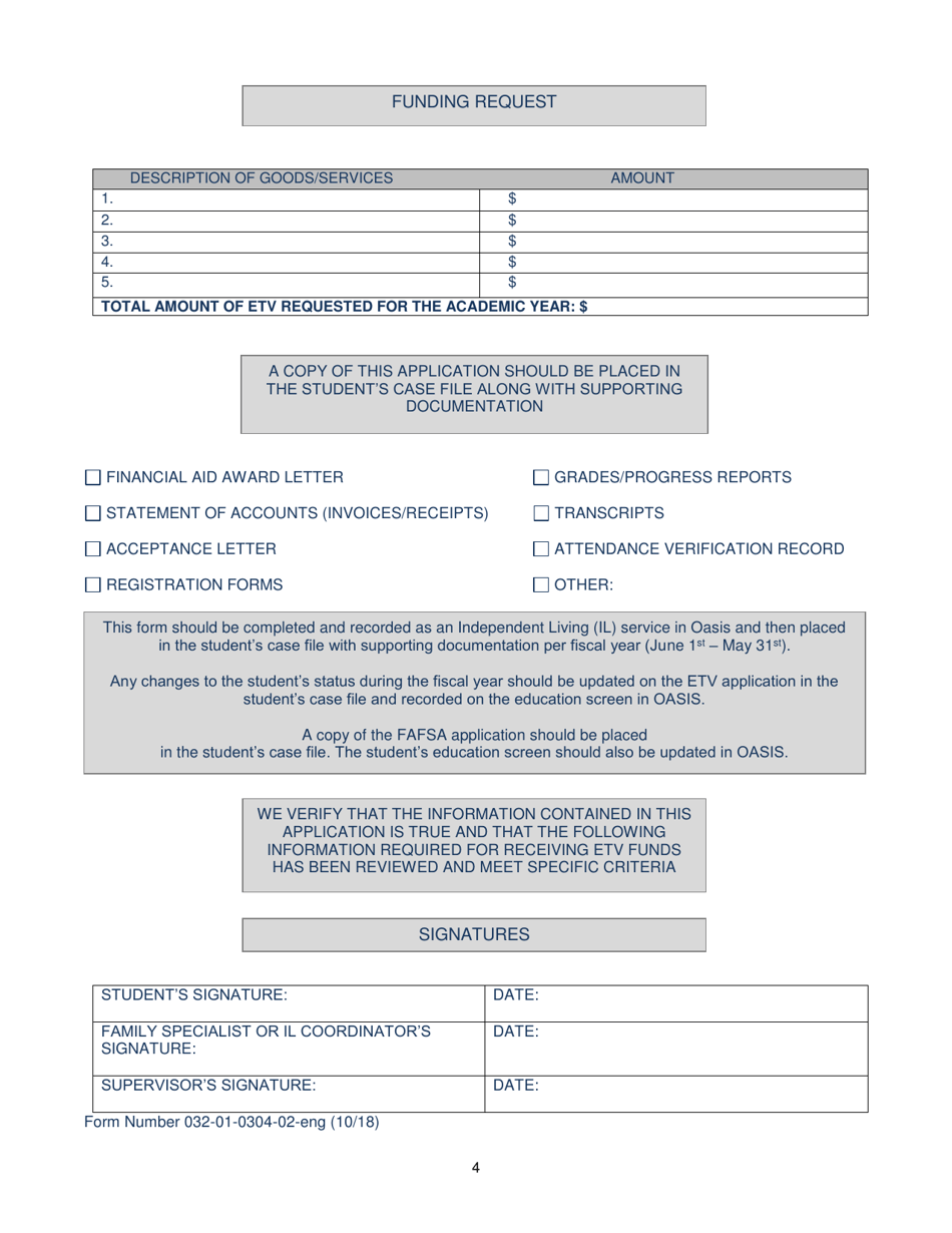 Form 032-01-0304-02-ENG Education and Training Voucher (Etv) Program Application - Virginia, Page 4