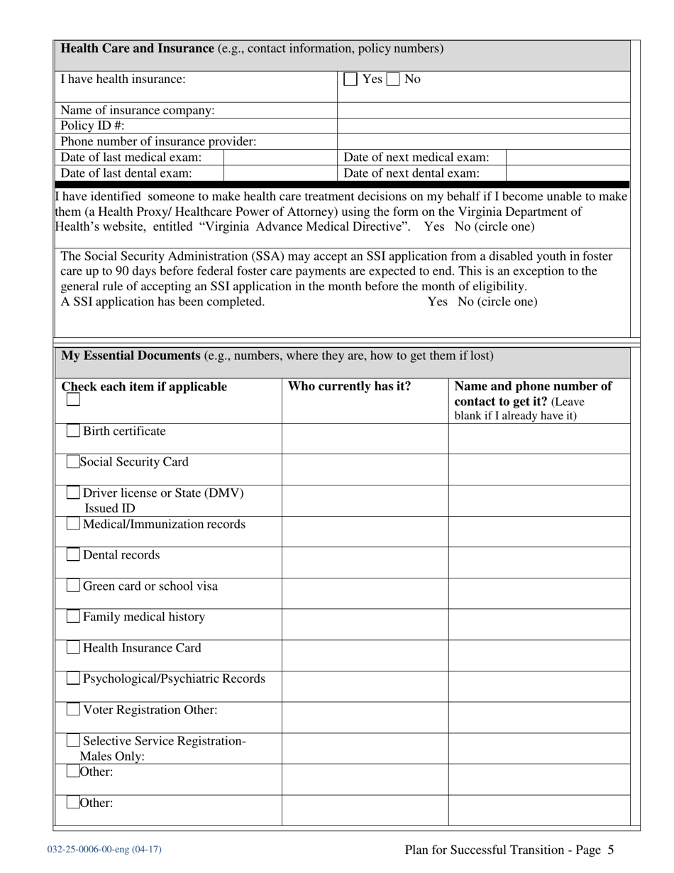 Form 032-25-0006-00 Fostering Futures 90-day Transition Plan - Virginia, Page 9