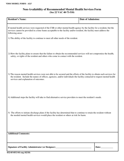 Form 032-05-0513-01-ENG Non-availability of Recommended Mental Health Services Form - Virginia