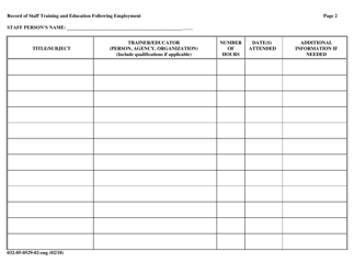 Form 032-05-0529-02-ENG Record of Staff Training and Education Following Employment - Virginia, Page 2
