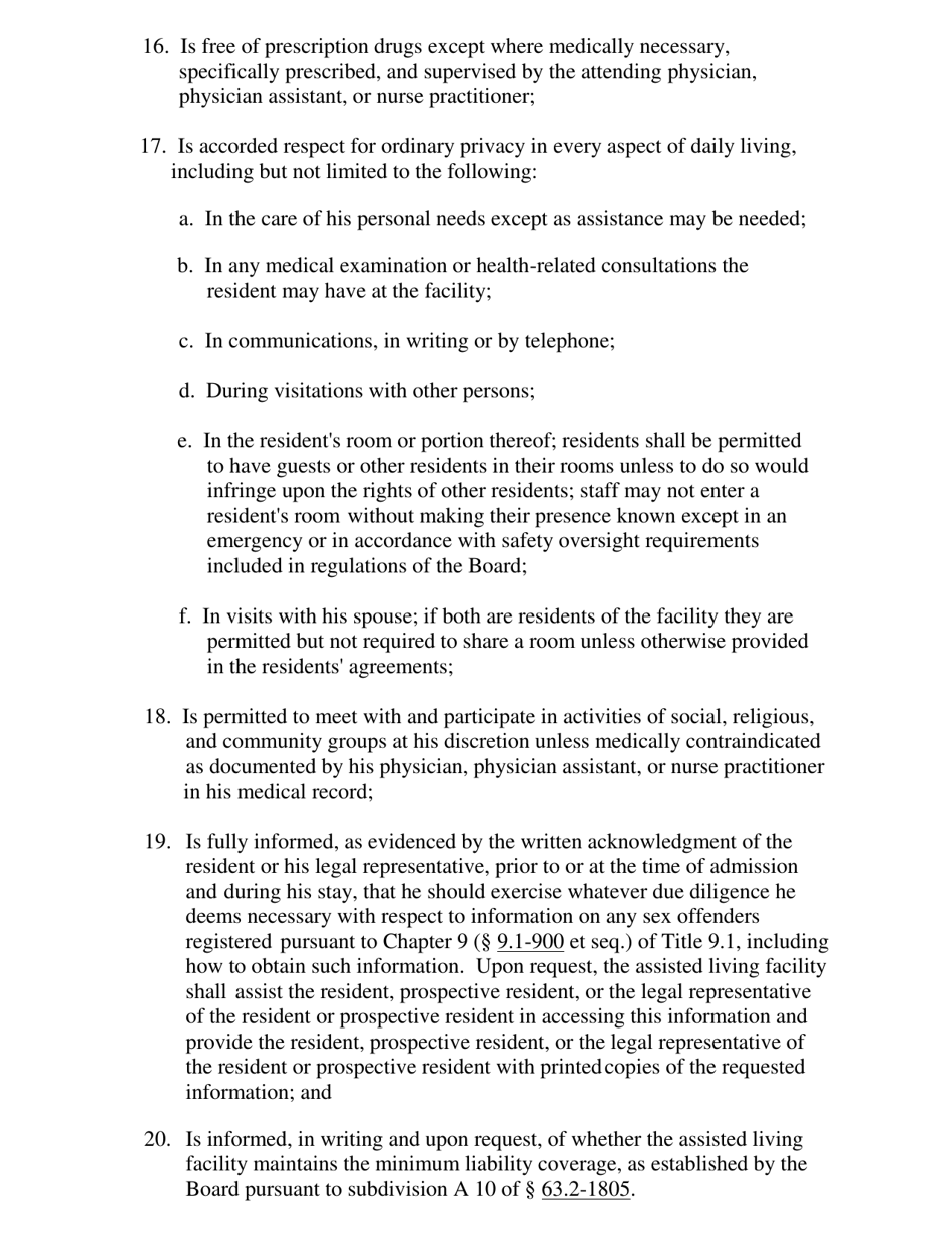 Form 032-05-0021-08-ENG Rights and Responsibilities of Residents of Assisted Living Facilities - Virginia, Page 3