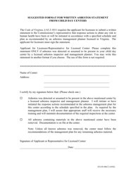 Document preview: Form 032-05-086/2 Suggested Format for Written Asbestos Statement From Child Day Centers - Virginia