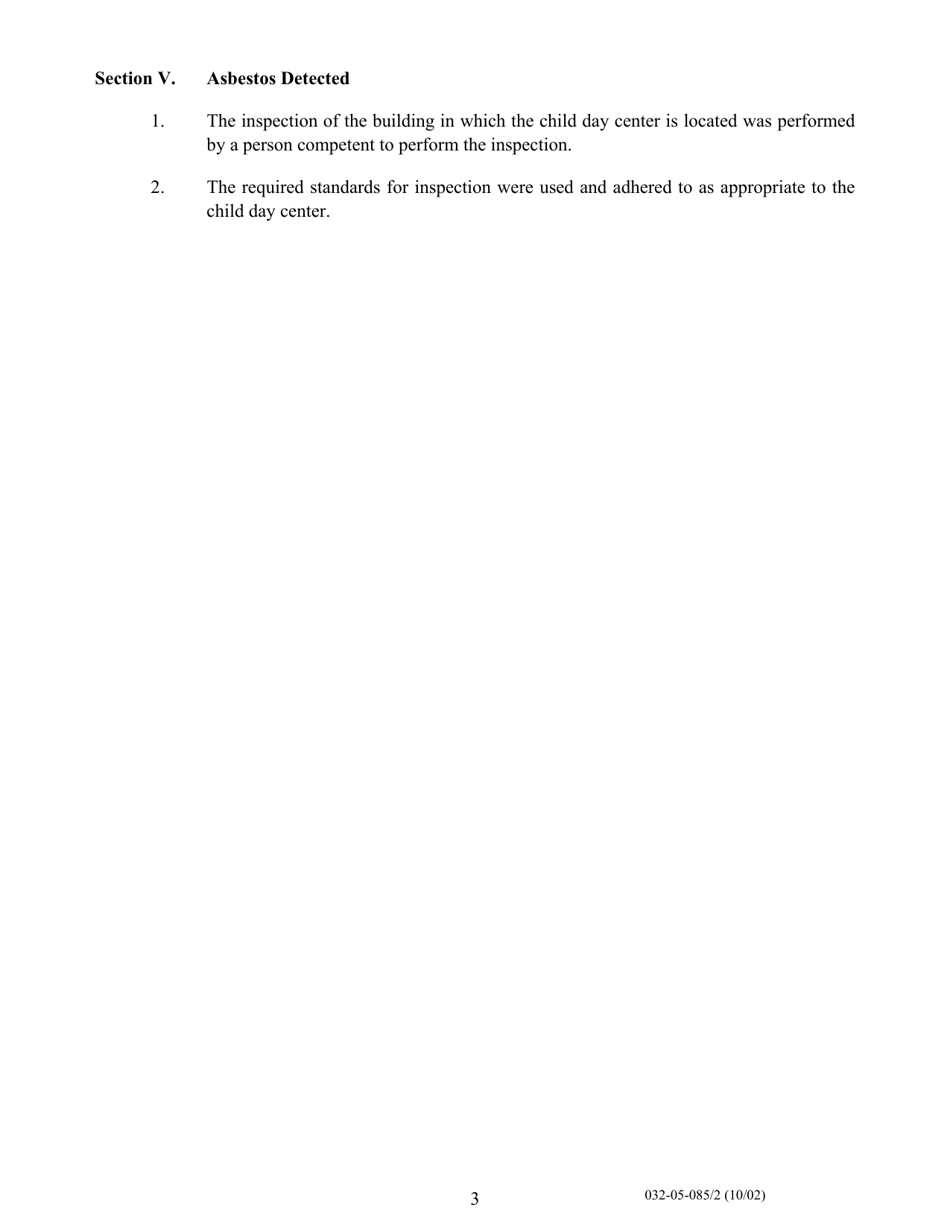 Form 032-05-085 / 2 Suggested Format for Written Statements Covering Asbestos Requirements for Child Day Centers - Virginia, Page 3