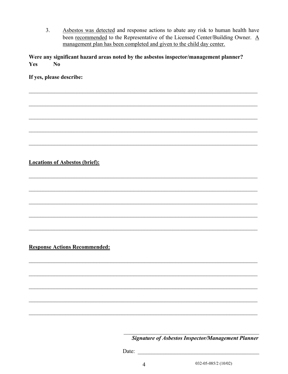 Form 032-05-085 / 2 Suggested Format for Written Statements Covering Asbestos Requirements for Child Day Centers - Virginia, Page 4