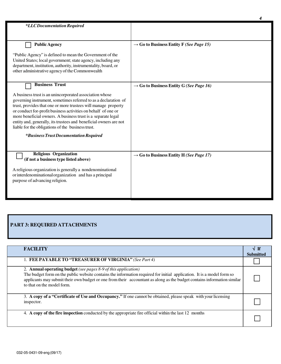 Form 032-05-0431-09-ENG Initial Application for a License to Operate a Child Day Center (CDC) - Virginia, Page 4