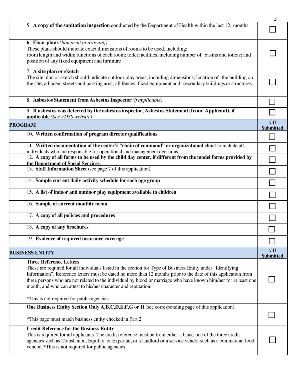 Form 032-05-0431-09-ENG Initial Application for a License to Operate a Child Day Center (CDC) - Virginia, Page 5