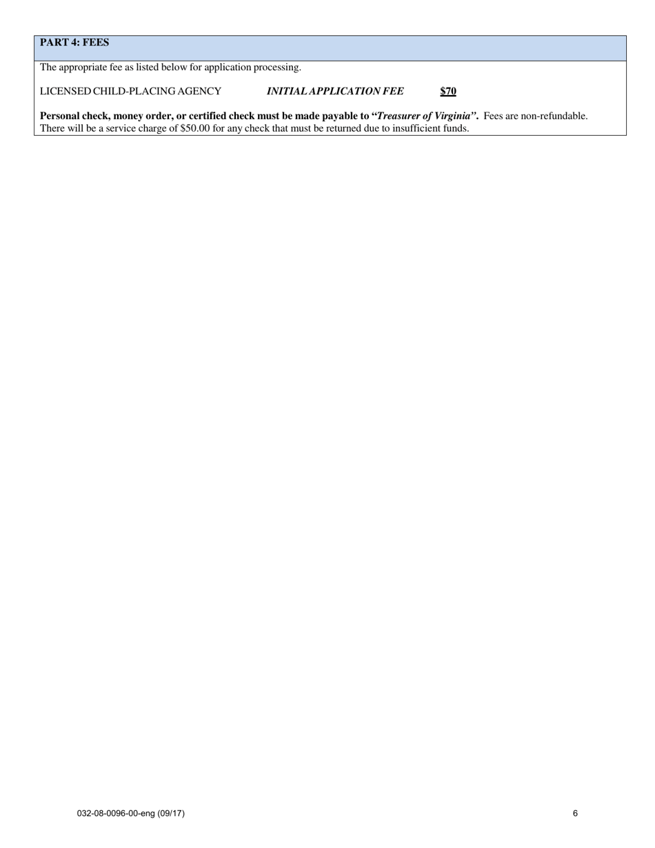 Form 032-08-0096-00-ENG Initial Application for a License to Operate a Child-Placing Agency - Virginia, Page 6