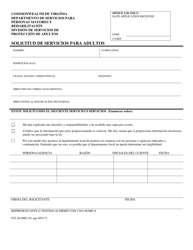Document preview: Formulario 032-26-0001-01 Solicitud De Servicios Para Adultos - Virginia (Spanish)