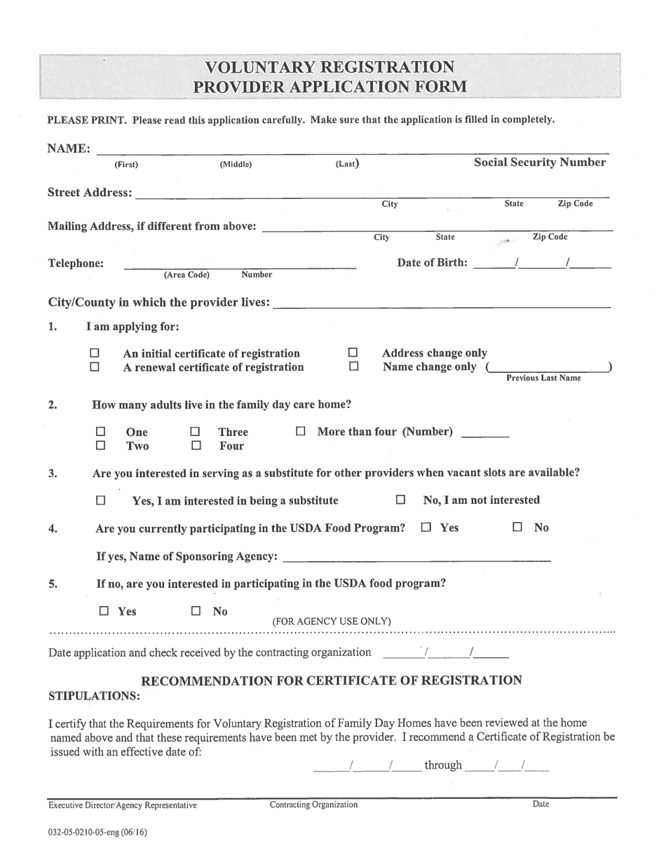 Form 032-05-0210-05-ENG Provider Application Form - Virginia, Page 1