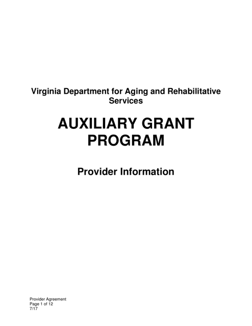 Auxiliary Grant Provider Agreement - Virginia Download Pdf