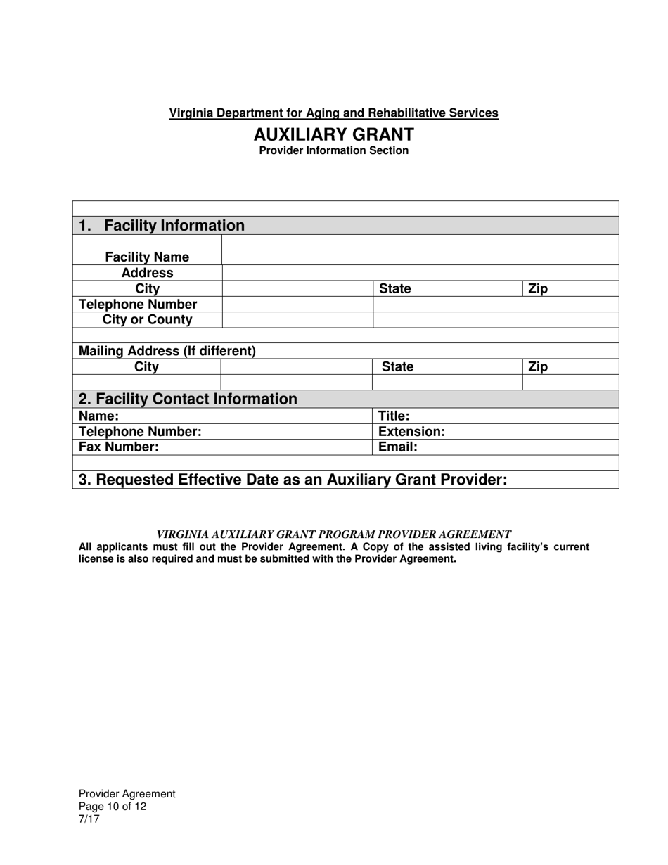 Auxiliary Grant Provider Agreement - Virginia, Page 10