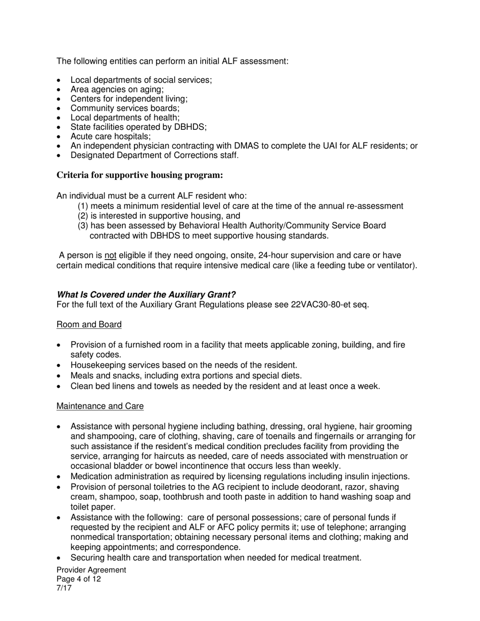 Auxiliary Grant Provider Agreement - Virginia, Page 4