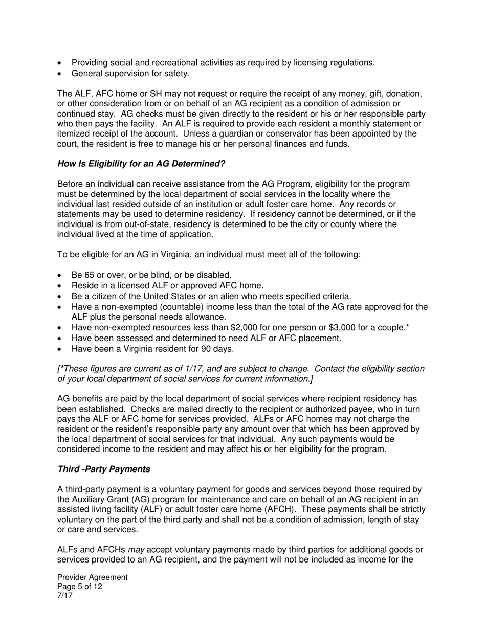 Auxiliary Grant Provider Agreement - Virginia, Page 5