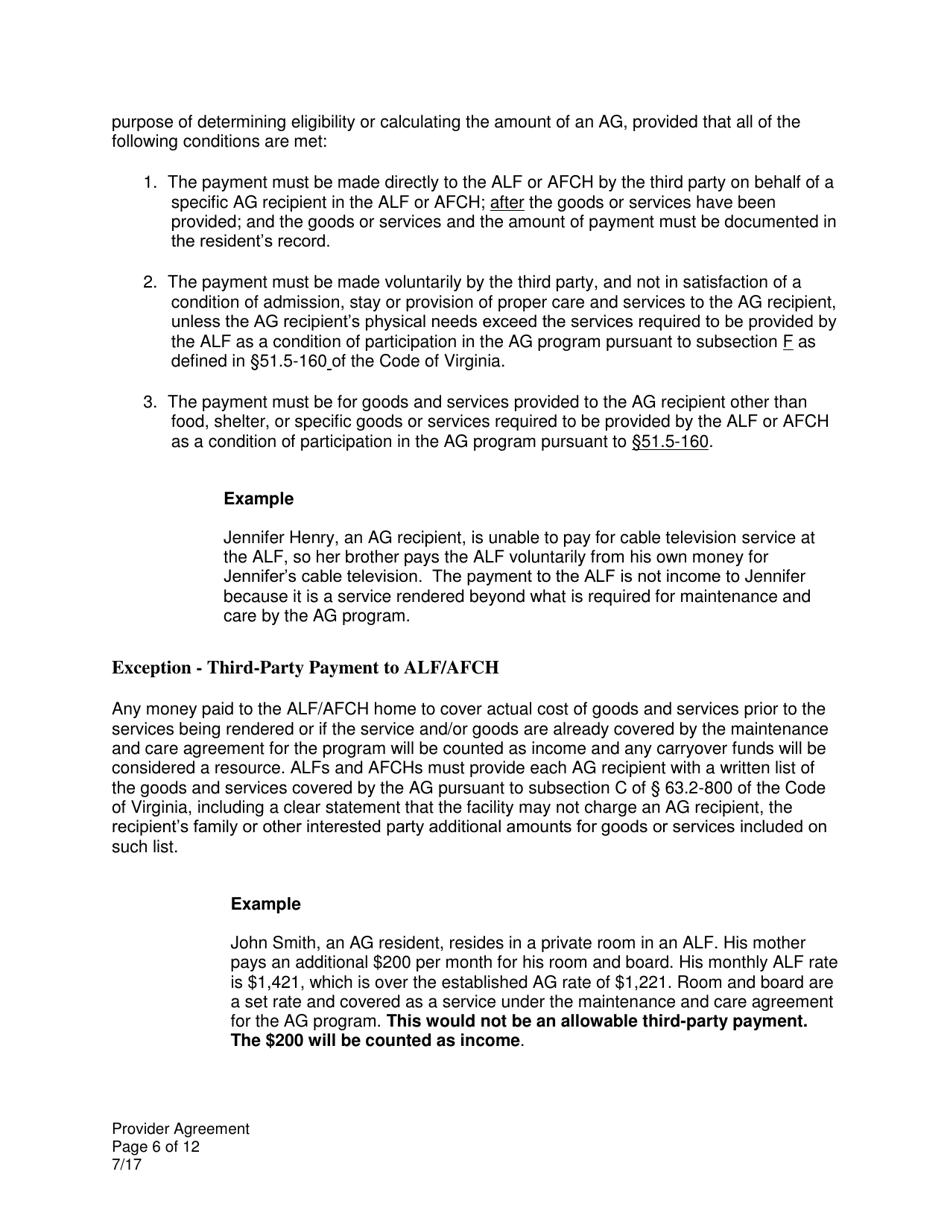 Auxiliary Grant Provider Agreement - Virginia, Page 6
