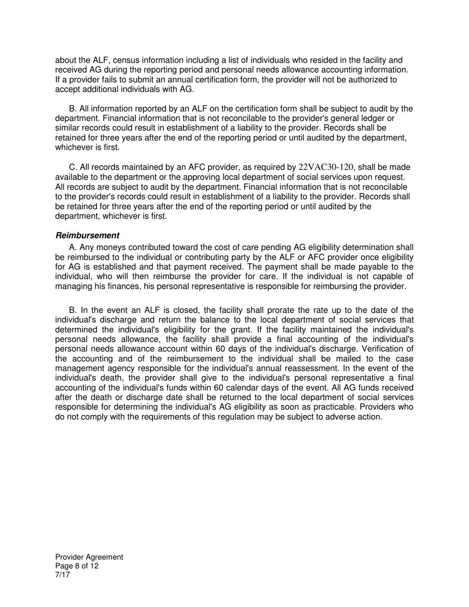 Auxiliary Grant Provider Agreement - Virginia, Page 8