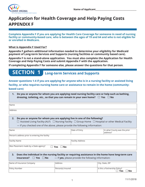 Appendix F Application for Health Coverage and Help Paying Costs - Virginia