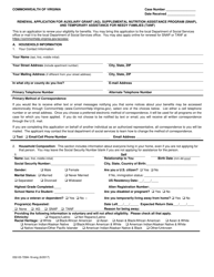 Document preview: Form 032-03-729A-16-ENG Renewal Application for Auxiliary Grant (Ag), Supplemental Nutrition Assistance Program (Snap), and Temporary Assistance for Needy Families (TANF) - Virginia