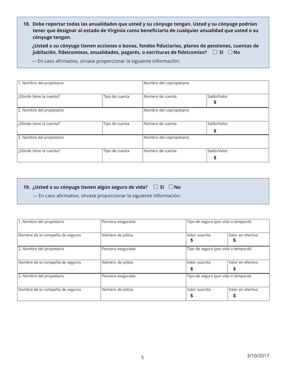 Apendice D - Solicitud De Cobertura De Salud Y Ayuda Con El Pago De Los Costos - Virginia (Spanish), Page 5