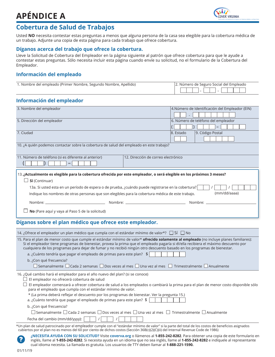 Solicitud Para La Cobertura De Salud Y Ayuda Para El Pago De Costos - Virginia (Spanish), Page 11