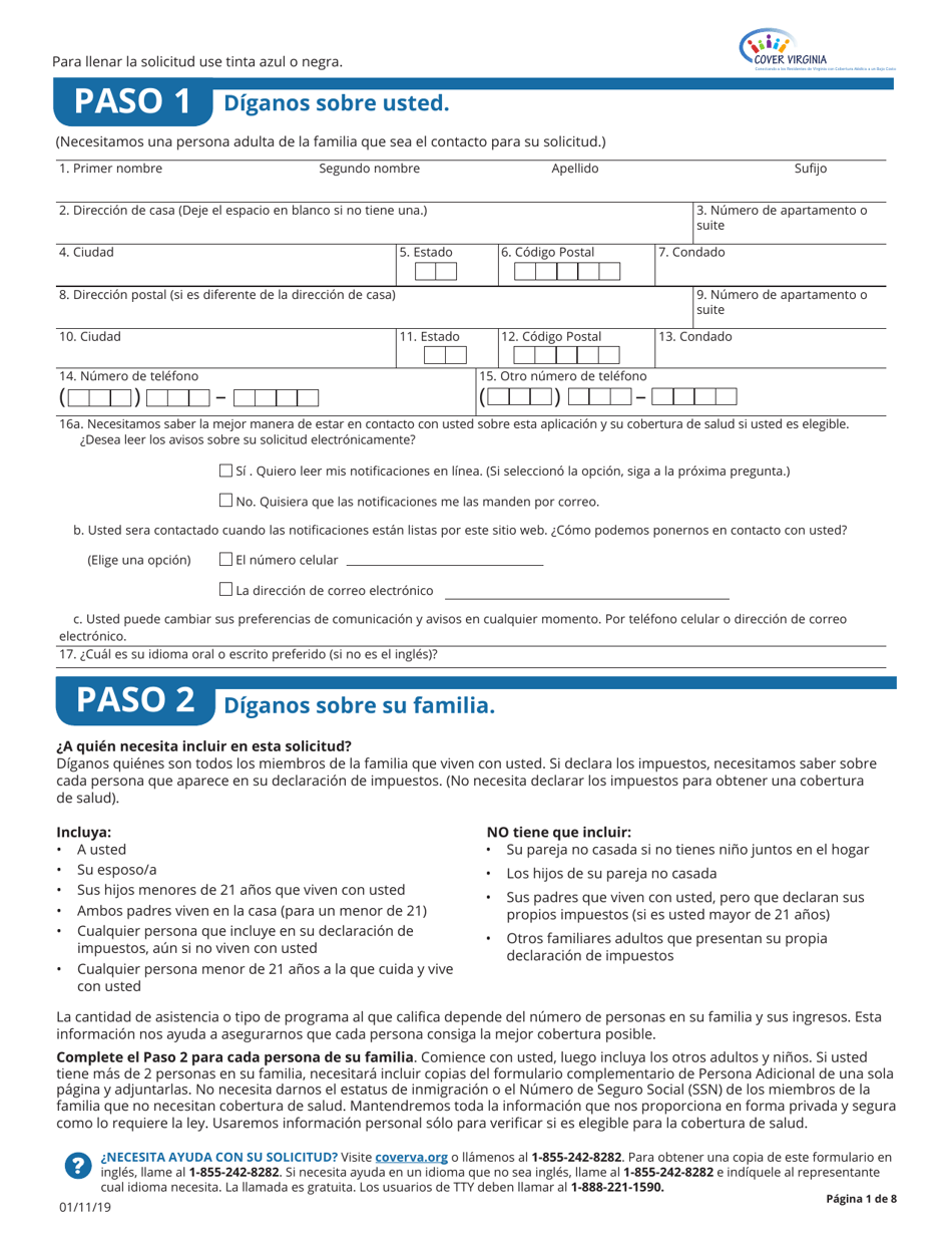 Solicitud Para La Cobertura De Salud Y Ayuda Para El Pago De Costos - Virginia (Spanish), Page 3