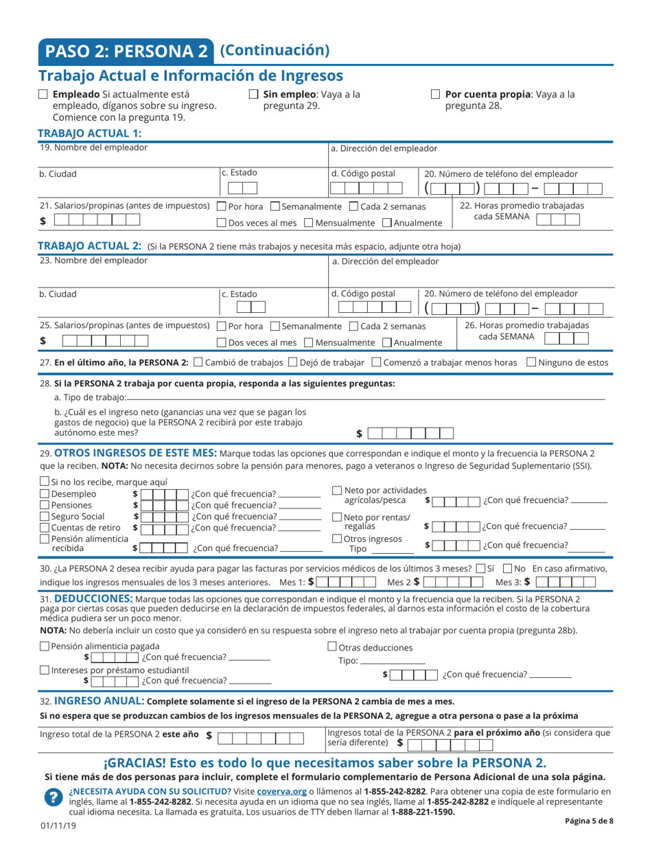Solicitud Para La Cobertura De Salud Y Ayuda Para El Pago De Costos - Virginia (Spanish), Page 7
