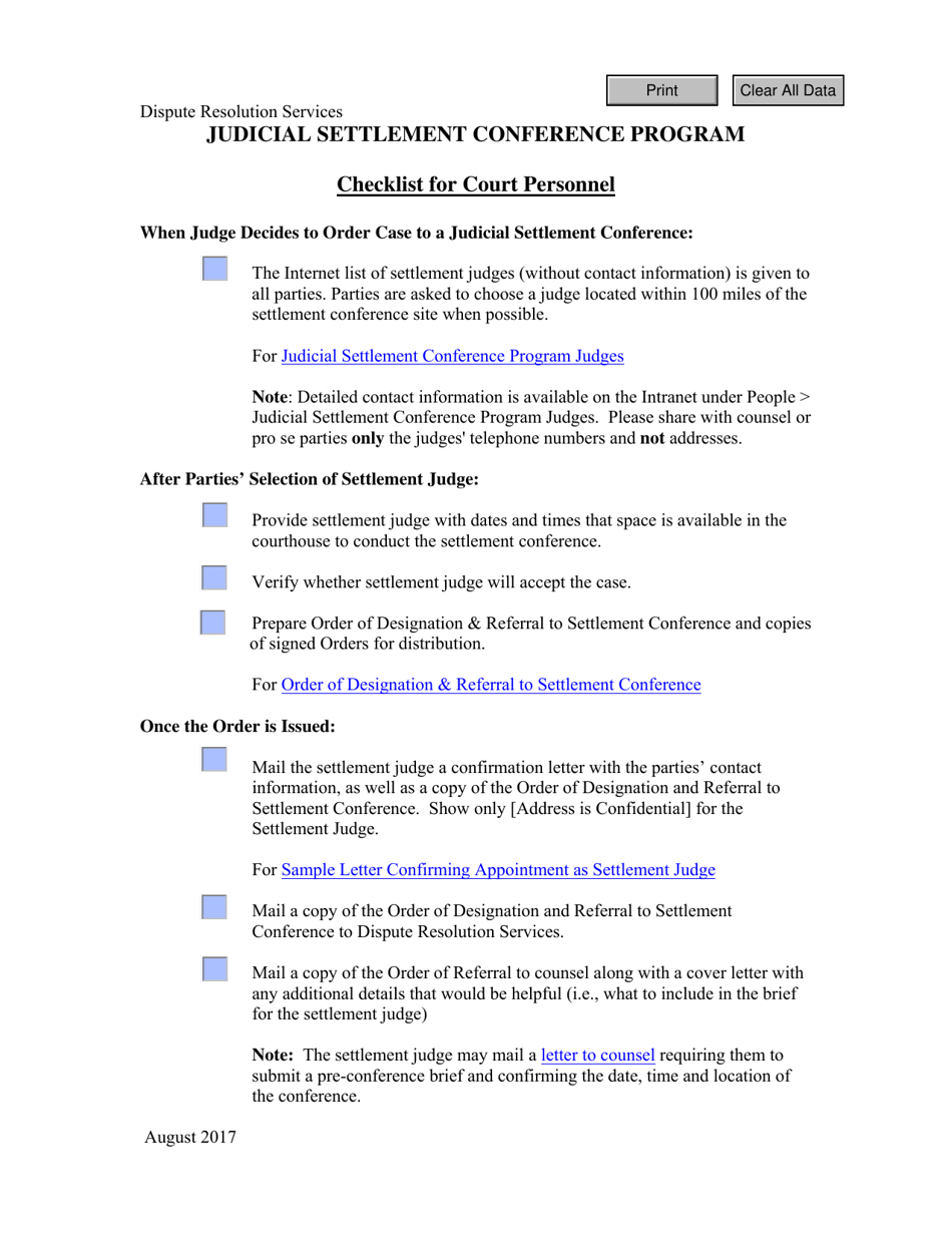 Checklist for Court Personnel - Virginia, Page 1