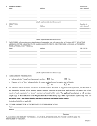 Application for Certificate of Registration for Professional Law Corporation - Virginia, Page 2