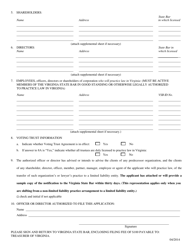 Application for Certificate of Registration for Foreign Professional Law Corporation - Virginia, Page 2