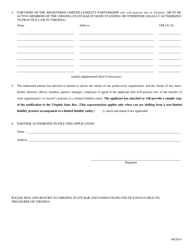 Application for Certificate of Registration for Registered Limited Liability Partnership - Virginia, Page 2