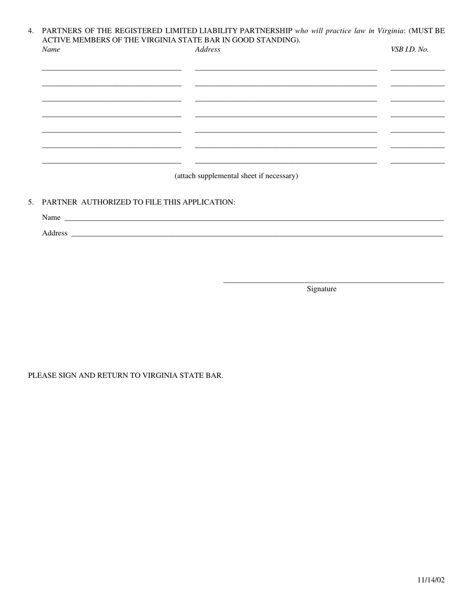 Application for Amended Certificate of Registration for Foreign Registered Limited Liability Partnership - Virginia, Page 2