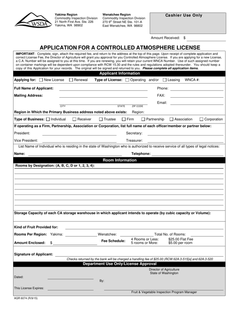 AGR Form 6074 Application for a Controlled Atmosphere License - Washington