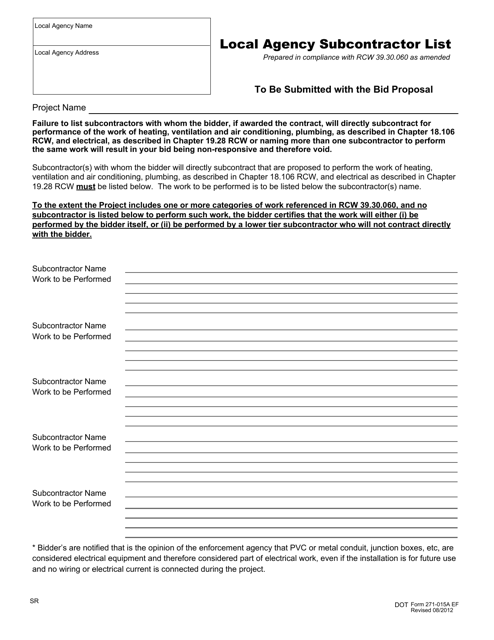 DOT Form 271-015A  Printable Pdf