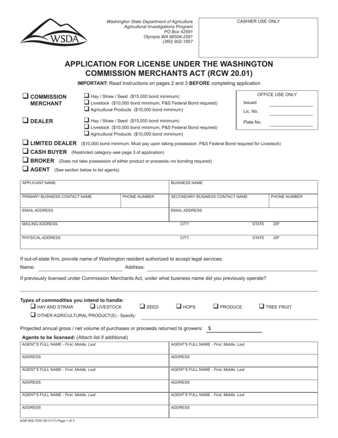 AGR Form 802-7030  Printable Pdf