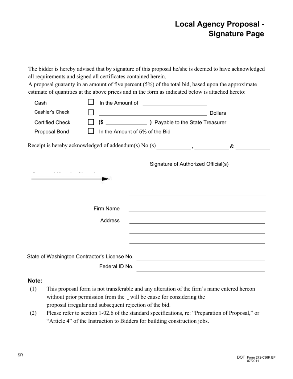 DOT Form 272-036K Local Agency Proposal - Signature Page - Washington, Page 1