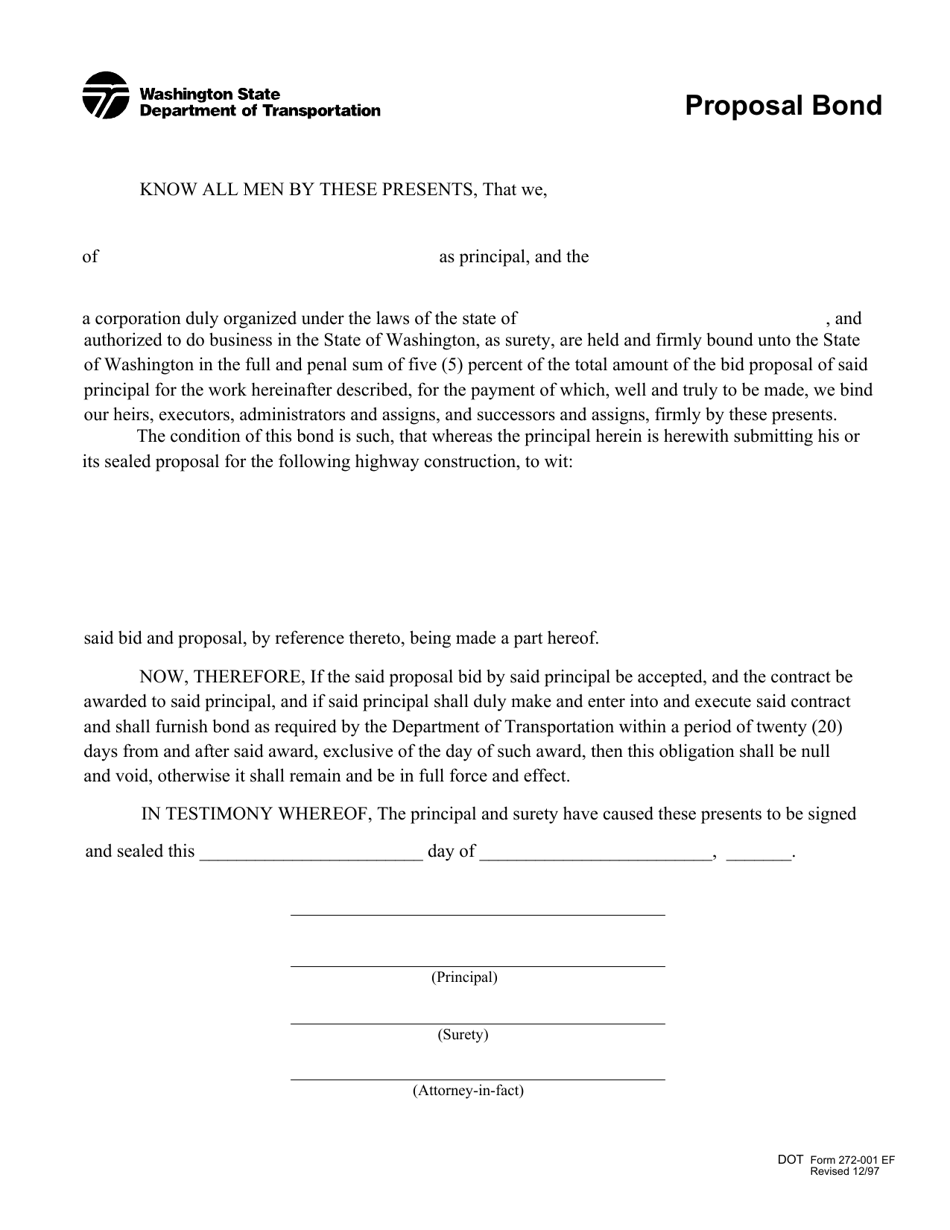 DOT Form 272-001 Proposal Bond - Washington, Page 1