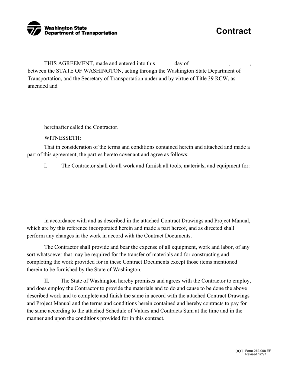 DOT Form 272-008 Contract - Building Construction - Washington, Page 1
