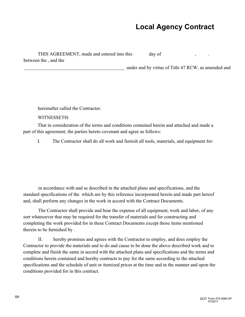 DOT Form 272-006A Local Agency Contract - Highway Construction - Washington, Page 1