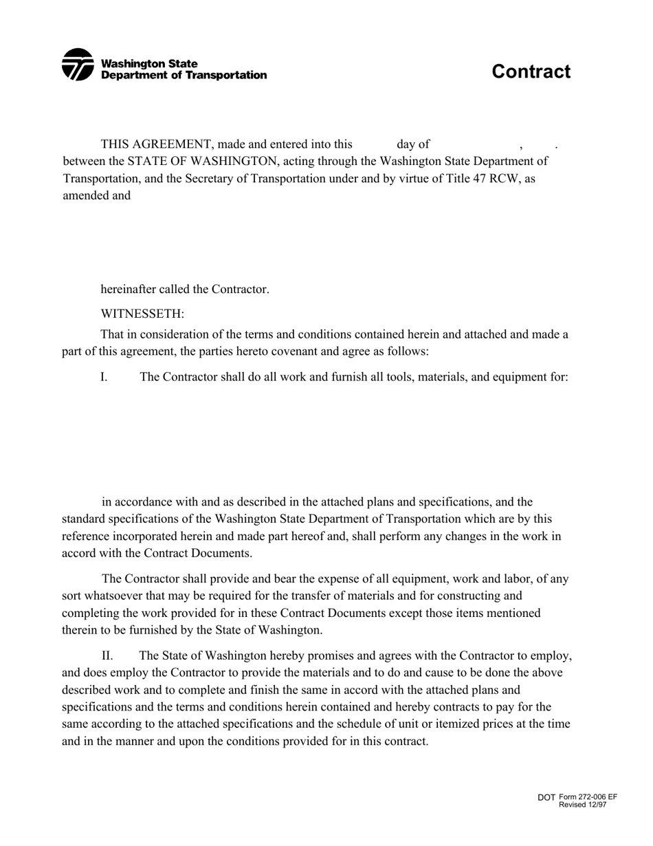 DOT Form 272-006 Contract - Highway Construction - Washington, Page 1