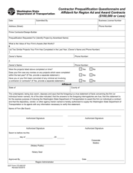 Document preview: DOT Form 272-063 Contractor Prequalification Questionnaire and Affidavit for Region Ad and Award Contracts ($100,000 or Less) - Washington