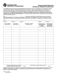 Document preview: DOT Form 272-056 Disadvantaged Business Enterprise Utilization Certification - Washington