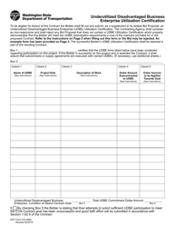 Document preview: DOT Form 272-056U Underutilized Disadvantaged Business Enterprise Utilization Certification - Washington