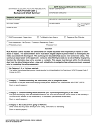 Document preview: DCYF Form 09-154 Ncic Purpose Code C Background Check Summary - Washington